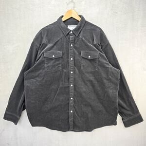 Poncho Western Pearl Snap Shirt Men's XXXL 3XL Gray Twill Shacket Long Sleeve